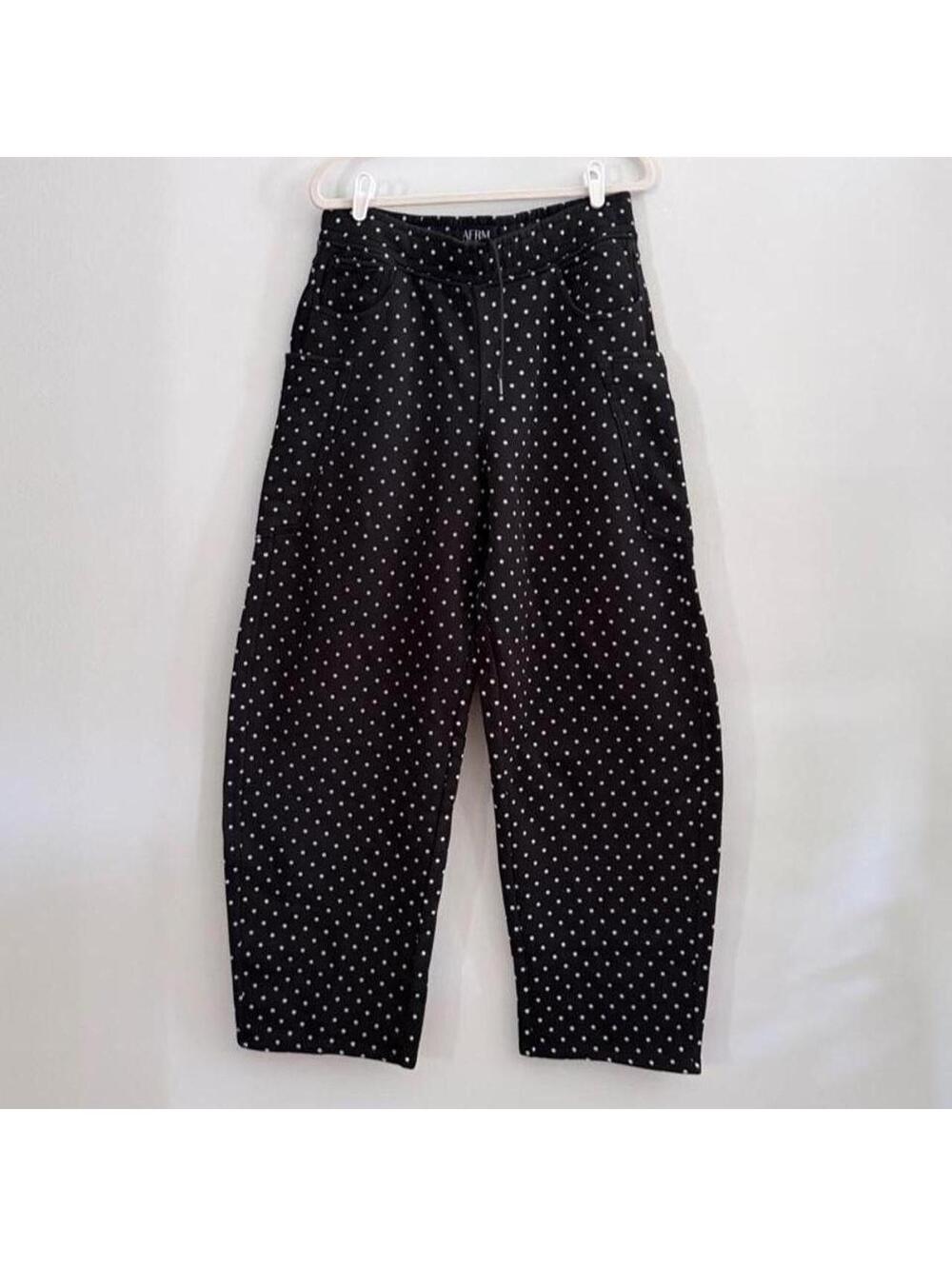 AFRM Cotton Ryan Barrel Sweat Pants in Black Polka Dot - Picture 2 of 4